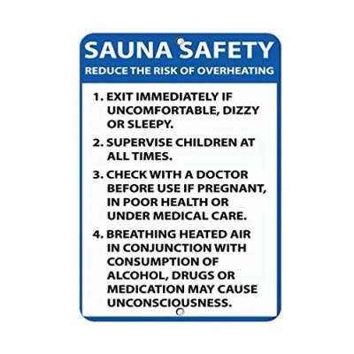 Image of Warning Sign Sauna Safety Reduce Risk of Overheating Activity Business 6X8 Inches Aluminum Metal Tin