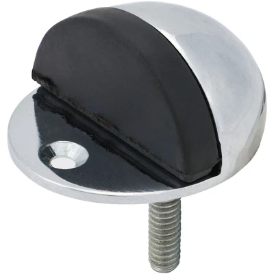 Image of TIMCO Oval Door Stop Polished Chrome Floor Mounted Protective Rubber Buffer tip 47mm