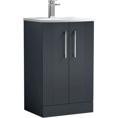 Image of Deco Floor Standing 2 Door Vanity Unit with Basin 4 500mm Wide Satin Anthracite Nuie