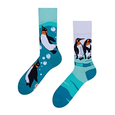 Image of Dedoles Unisex Socks for Women, Men &amp; Kids Cotton Funny Designs Football Bicycle Horses Plants Firefighter Gift Mismatched, Design: Penguins, Colour: Blue, Size: 5 7.5 W / 6 8 M UK