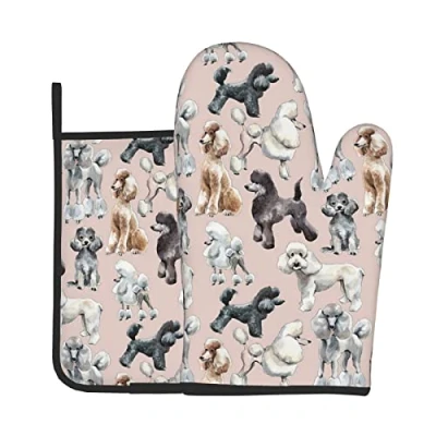 Image of Heat Resistant Oven Mitts And Pot Holders Sets Of 2 Oodles Poodles Printed Kitchen Non Slip Waterproof Gloves For Baking Cooking Bbq
