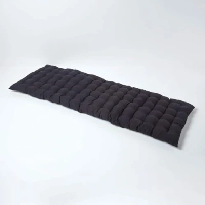 Image of HOMESCAPES Black Garden Bench Cushion 3 Seater Seat Pad for Patio Furniture Kitchen or Dining Indoor &amp; Outdoor Use Comfortable 100% Cotton Modern Tufted Style Thick 143cm Wide