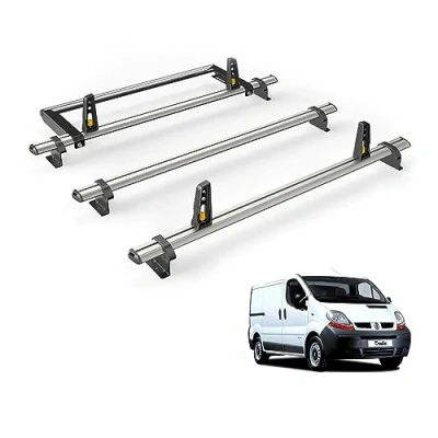Image of Van Guard Roof Rack for Renault Trafic (2001 2014) 3 Bars + Rear Ladder Roller [Only Suitable Standard Models with Twin Doors] Ulti Bar VG255 3/VGR 01