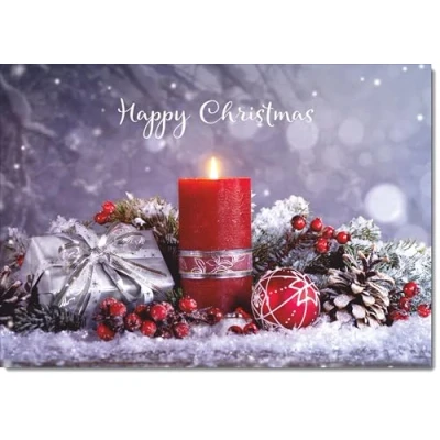 Image of doodlecards Happy Christmas, Christmas Card Festive Red Candle Medium Size with Plain Envelope