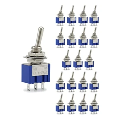 Image of QWORK® 20Pcs SPST Mini Toggle Switch AC 125V 6A ON 3 Pins 2 Position for Arduino Boat Vehicles Dash Dashboard (MTS102 Dark Blue)