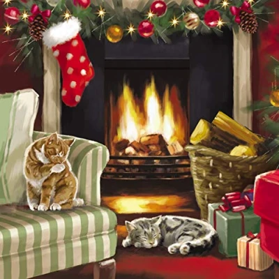 Image of Pack of 6 Charity Christmas Cards (PH CHPT0083) Cosy Cats 1 Design From Paper House