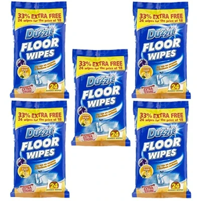 Image of 5 x 24 Pack Duzzit Floor Wipes Suitable For Ceramic And Linofeum Surfaces