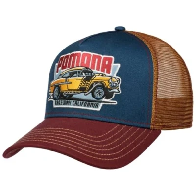 Image of FWS Raceway Trucker Cap Men Baseball mesh Snapback, with Peak, Peak Spring Summer One Size Blue Dark red