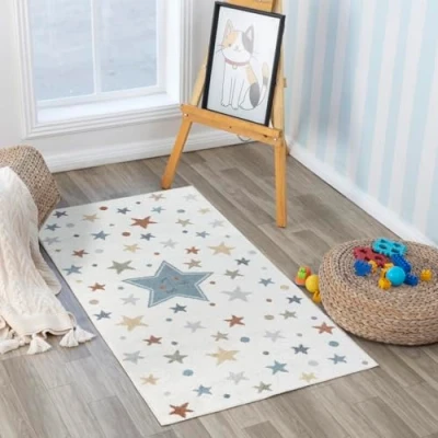 Image of Livabliss Star Washable Kids Rug Childrens for Bedroom 80x150 cm, Machine Girls &amp; Boys Rug, Playroom Nursery Rugs Girl or Boy Room Baby Carpet, Cream
