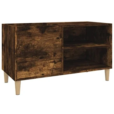 Image of vidaXL Engineered Wood Record Cabinet, Smoked Oak Finish Versatile Vinyl Storage Multi Purpose Media Cabinet with Ample Space for LP Records