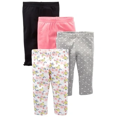Image of Simple Joys by Carter&#039;s Baby Girls&#039; 4 Pack Pant, Black/Grey Hearts/Pink/White Floral, 0 Months (Pack of 4)