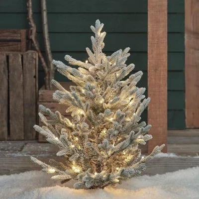Image of Lights4fun Outdoor 3ft Dual Colour LED Snowy Christmas Tree Stake Battery Operated IP44 Rated