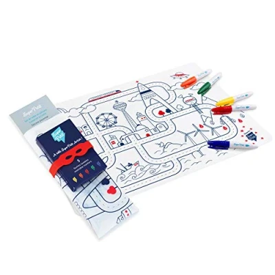 Image of SUPER PETIT Colouring Place Mat Circuit 5 Felt Tip Pens and Bracelet Included Easy to Clean Reusable Anti Bacterial Suitable for Ages 3 Years Above