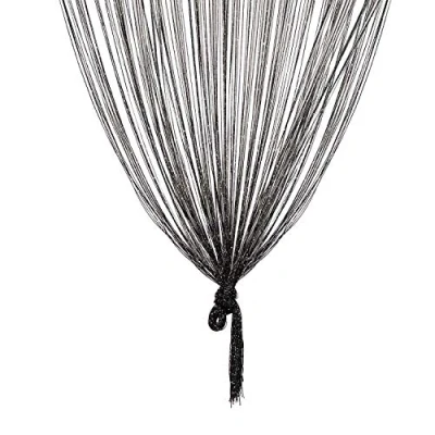 Image of TRIXES Dew Drop Window Curtain, Black String with Silver Glitter Door Divider, Home Decor, Livingroom/Bedroom Accessory 90x200cm