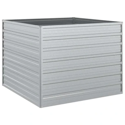 Image of vidaXL Garden Raised Bed Galvanised Steel Silver Planter for Outdoors Size 100x100x77 cm Ideal Patio, Balcony or Decor Planting Herbs, Flowers, Vegetables