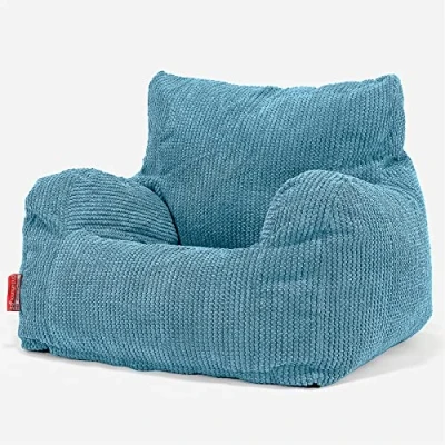 Image of Lounge Pug Adult Bean Bag Armchair, Aegean Blue, Plush Waffle Texture Pom Fabric, Living Room Chair