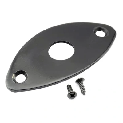Image of Musiclily Pro Steel Curved Oval Jack Plate for Electric Guitar and Bass, Black