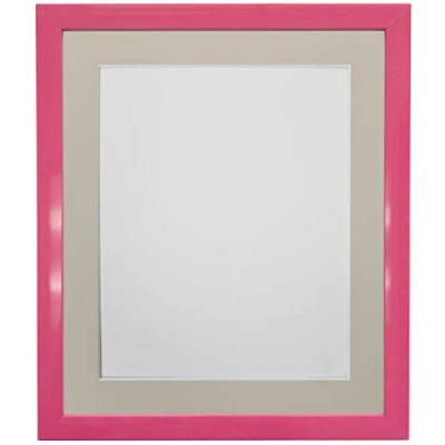 Image of FRAMES BY POST 0.75 Inch Pink Picture Photo Frame With Light Grey Mount 12 x 10 Image Size 9 7 Plastic Glass