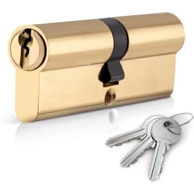 Image of Brass 40/40 Euro Cylinder Lock (80mm), Door Barrel with 3 Keys, Anti Bump, Drill and Pick Key (Brass, 40/40)