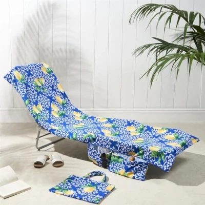 Image of Brentfords Beach Towel with Pockets, Soft Quick Dry Absorbent in a Bag Lightweight Lounger Towels For Travel Poolside or Days, 75 x 215cm Lemon Tile