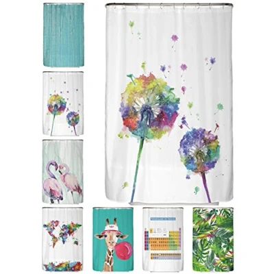 Image of arteneur® Colourful dandelion anti mould shower curtain 120 x 200 cm with Oeko Tex Standard 100 recycled weighted hem, opaque, waterproof, washable, 8 rings