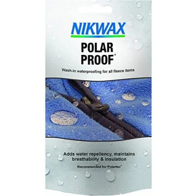 Image of Nikwax POLAR PROOF Wash in Waterproofing for Fleece, Ski Wear, Wool &amp; Fibre pile, Ads Water Repellency, Revives Breathability, Recommended Polartec, Primaloft, All Synthetic Insulation, 50ml pouch