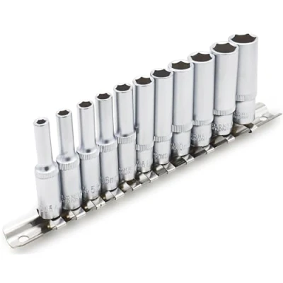 Image of DAKCOS 11PCS Hex Long Socket Set,1/4&quot; Drive Metric Deep Socket, 4 13mm Set with Metal Rail for Home Car Repair &amp; DIY, CR V, 50mm