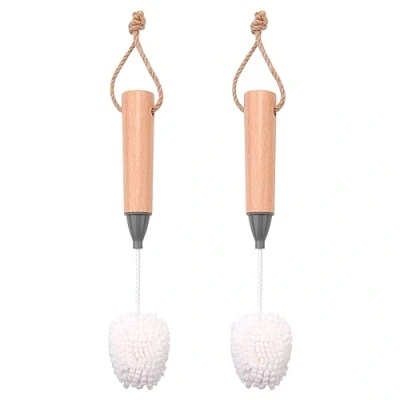 Image of KJKVIVH Wine Glass Cleaning Brush Flute and Stemware Non Scratch Foam Bristle with Wooden Handles 2Pcs