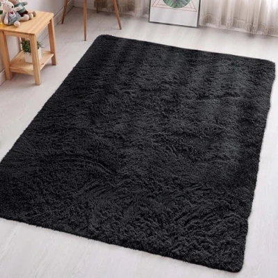 Image of Aspire Homeware Black Rugs for Living Room Fluffy Area 80x150cm Bedroom Super Soft Thick Pile Shaggy Rug Non Shedding