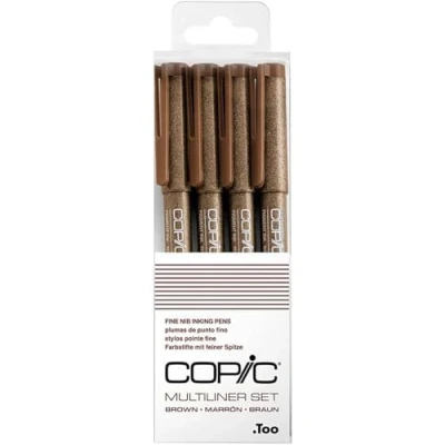 Image of COPIC Multiliner Coloured Marker Pen brown Set 4 pcs. assorted, For Art &amp; Crafts, Colouring, Graphics, Highlighter, Design, Anime, Professional Beginners, Supplies Colouring Books