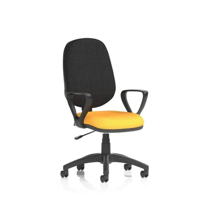 Image of Eclipse Plus I Lever Task Operator Chair Black Back Bespoke Seat with Loop Arms In Senna Yellow