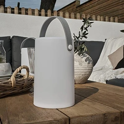Image of MiniSun Contemporary IP44 Rated Outdoor White Cylinder Lantern Table Lamp with an Integrated Rechargeable RGB Colour Changing LED