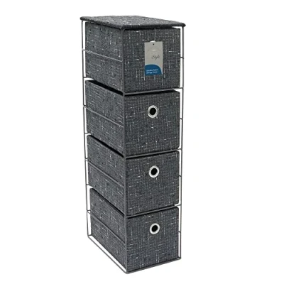 Image of JVL Shadow 4 Drawer Narrow Fabric Storage Tower, Grey