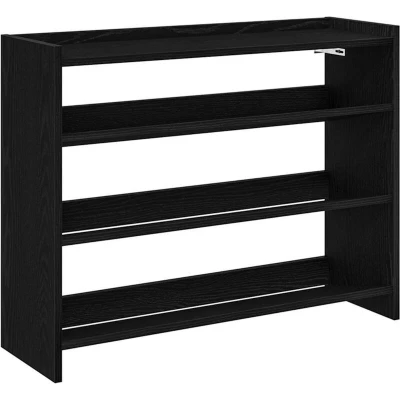Image of vidaXL Engineered Wood Shoe Rack Black, 80x25x61.5 cm Entryway/Hallway Organizer with Storage Shelves, Modern Space Saving Design