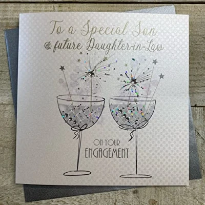 Image of White Cotton Cards Handmade Engagement Card, Son &amp; Future Daughter in Law Code BD3 ESF,greygreen,16cm x 16cm