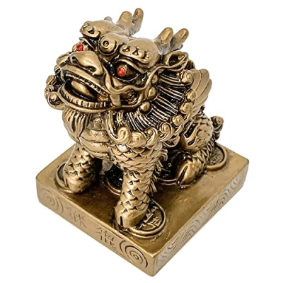 Image of Chinese Feng Shui Chi Lin / Kylin Statue Guardian Attract Money and Good Luck Wealth Prosperity qilin Decor Home Decoration Sculpture Gift Collection (2.0&quot; L x 2.1&quot; W 2.8&quot; H)