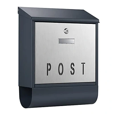 Image of Letter Box with Newspaper Tube V38 Wall Stainless Steel Post Anthracite Grey Compartment