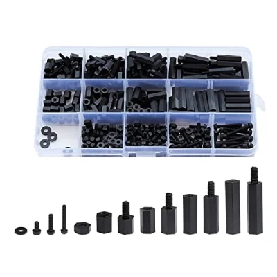 Image of Litorange 320PCS M3 Male Female Nylon Hex Spacer Standoff Screw Nut Threaded Pillar PCB Motherboard Assorted Assortment Kit (Black)