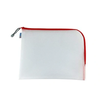 Image of HERMA 20014 Zip Document Bag A4, transparent (36 x 28 cm) large zippered mesh pouch with zipper for laptop, tablet, books, papers, toys, clear storage wallet in red