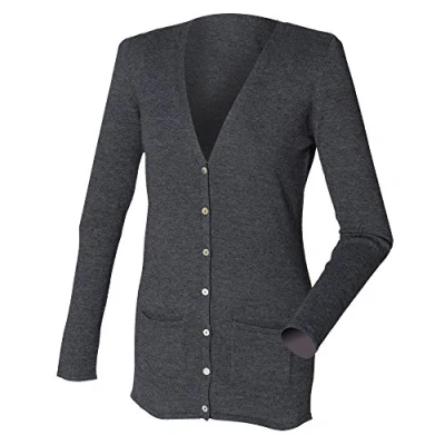 Image of Henbury Ladies/Womens V Neck Button Fine Knit Cardigan (L) (Grey Marl)