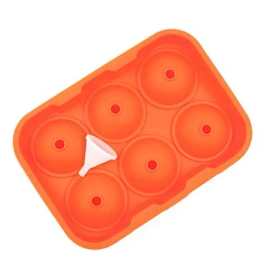 Image of Ice Ball Maker Mould,Ice Cube Mold Silicone,Ice + Transparent Funnel,Silicone Spheres Tray BPA Free for Whiskey&amp; Drinks Cool Longer(6 Round Grid,Orange)