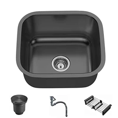 Image of ECTbicyk Kitchen Sink Black Built in Stainless Steel Bathroom 35 x 33 cm