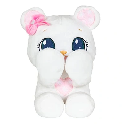 Image of PEEKAPETS White teddy bear Fun and Soft Plush that moves its Arms when you squeeze Tummy Toy gift for babies children