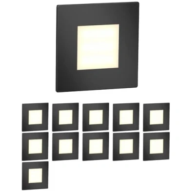 Image of ledscom.de 12 LED Staircase Light/recessed Wall Light FEX for Indoors and Outdoors, Angular, Black, 85 x 85mm, Warm White