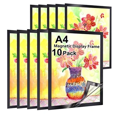 Image of A4 Magnetic Sign Holder, Gocoffun 10 Pack Self Adhesive Display Frame, Waterproof Clear for Home, School, Store, Notice,Pictrue Frame (Black)