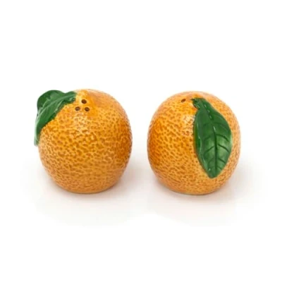 Image of Carousel Home Orange Shaped Salt &amp; Pepper Set Fruit And Pots Shakers In Gift Box Blossom