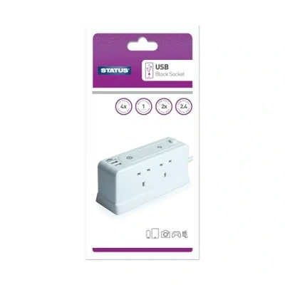 Image of Status Block Design 4 Socket Extension Lead 1m