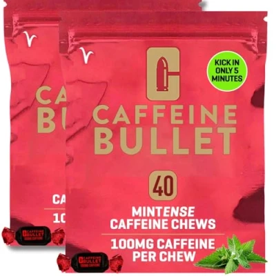 Image of Caffeine Bullet Mint Energy Chews *80 Faster Boost Than Gels, Tablets and Gum. 100mg Sport Science for Running, Cycling, Gaming &amp; Pre Workout Endurance Kick.
