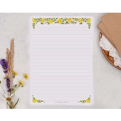 Image of Making Meadows A5 Lined Letter Writing Paper Set (20 Sheets &amp; 10 envelopes) Lemon and Botanical Design On Penpal Stationery