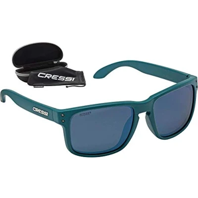 Image of Cressi Blaze Sunglasses Sport with Polarised Hydrophobic Lenses Hard Case, Blue Petroleum/Lens Mirrored